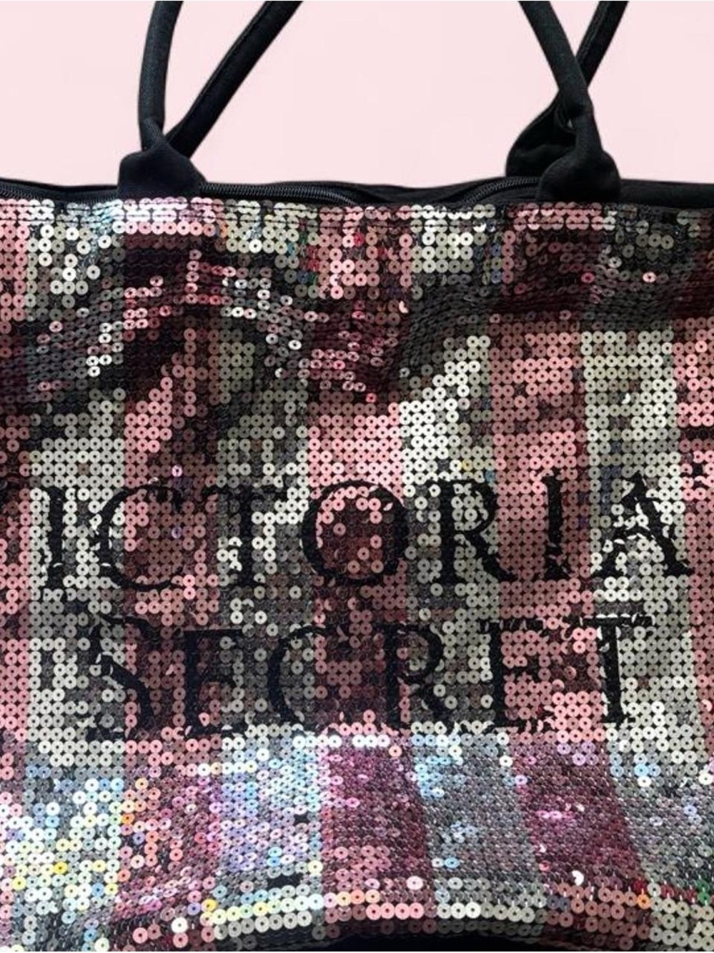 PINK Victoria's Secret Sequin Tote - Pink, Black, Silver